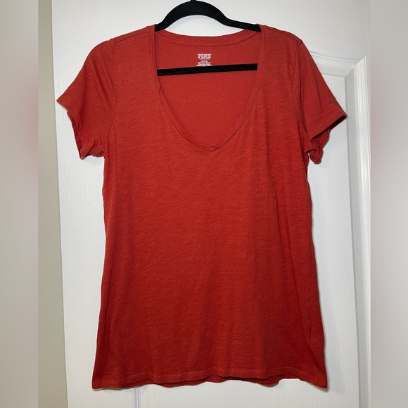 Y2K Victoria’s Secret Pink Women's V-Neck Burnt Orange Short SleeveT-Shirt - Picture 2 of 9
